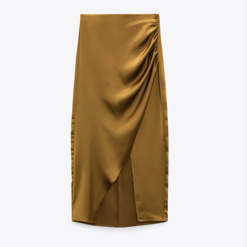 SATIN EFFECT RUCHED SKIRT - Picture 4 of 5